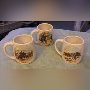 Source Unknown Cream and Brown Western Horse Ceramic Mugs - Set of 3